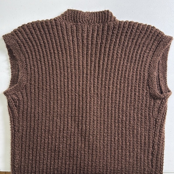 Vintage Brown Chunky Knit Wool Sweater Vest Button Grandpacore Dadcore - Picture 6 of 13